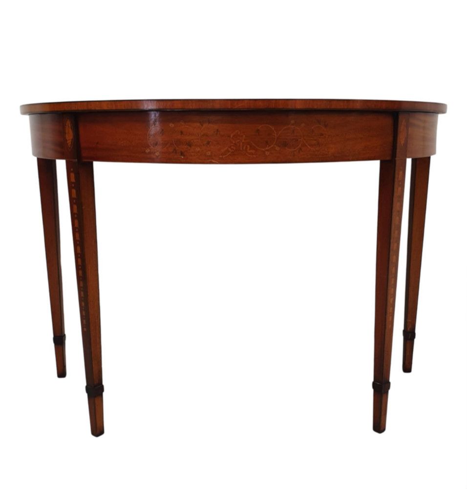 A Fabulous Mid 20th Century Inlaid Demi Lune Table photo for sale