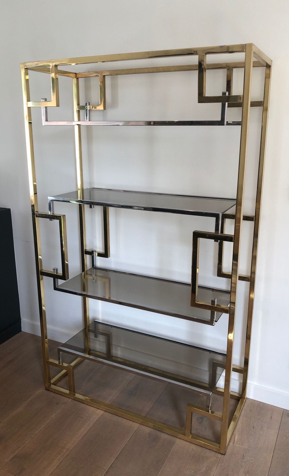 Shelf In Chrome And Golden Chrome In The Taste Of Willy Rizzo photo for sale