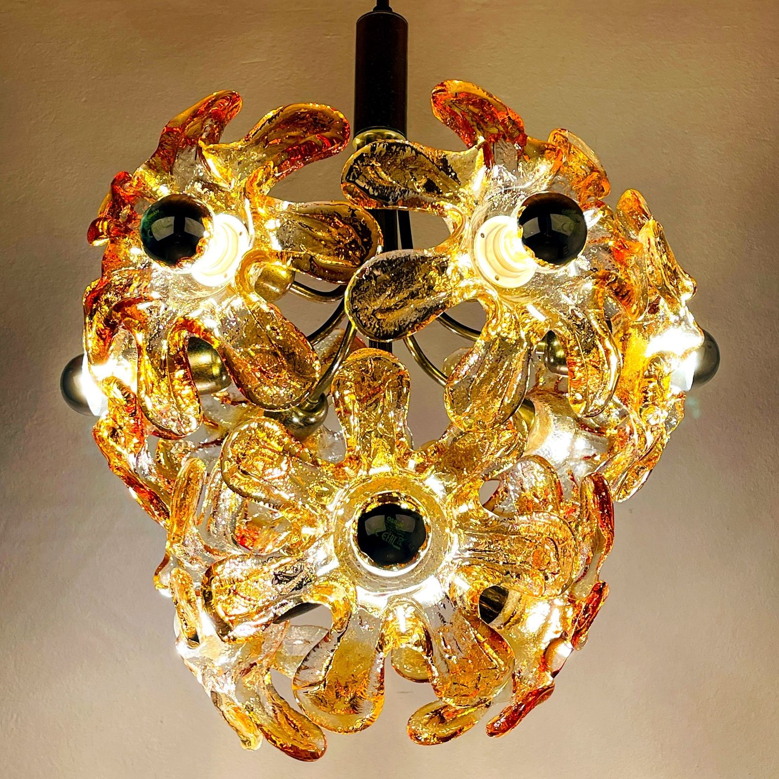 Mid Century Amber Murano Chandelier Flower Mazzega Italy 1970s photo 1350.0