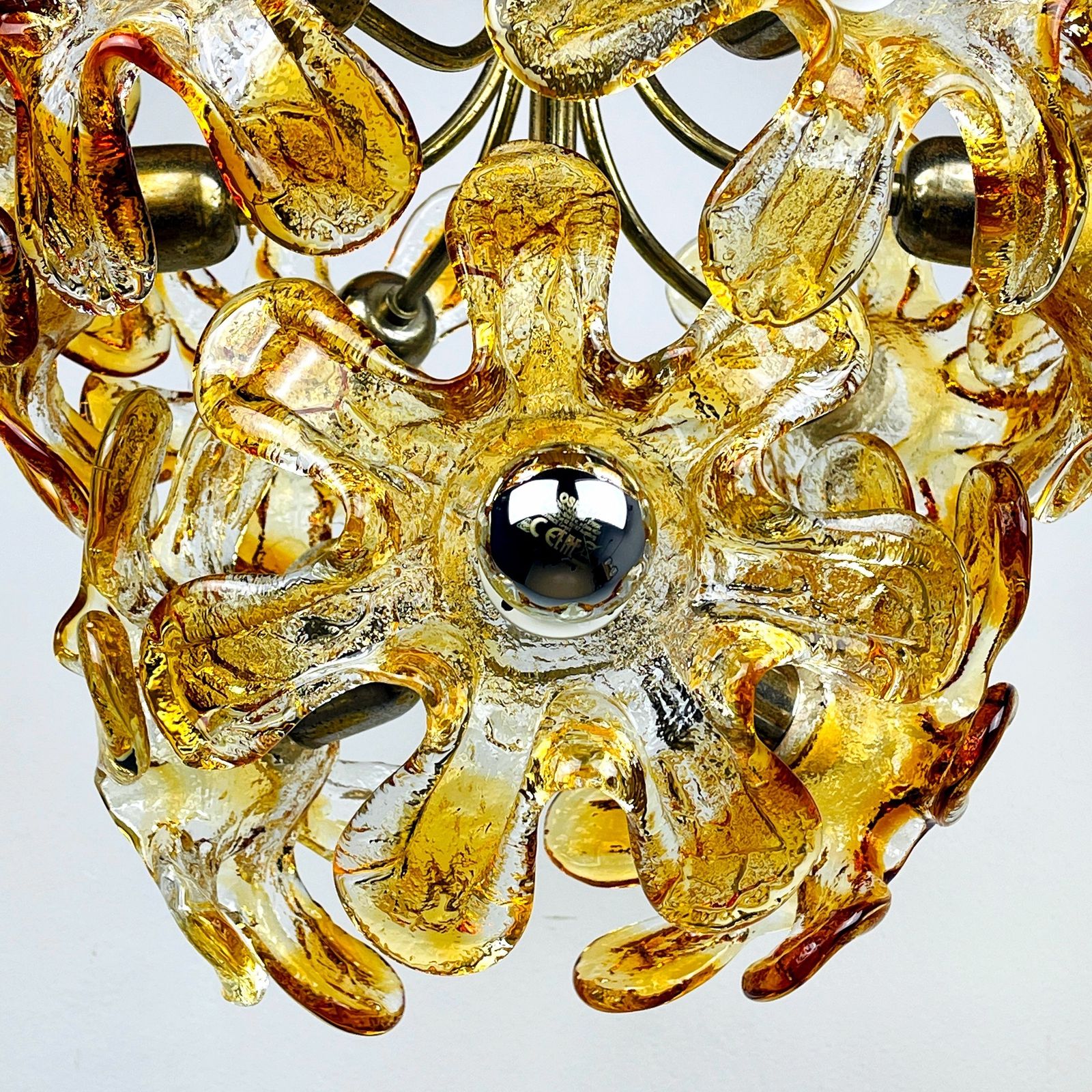 1350.0 Mid Century Amber Murano Chandelier Flower Mazzega Italy 1970s photo