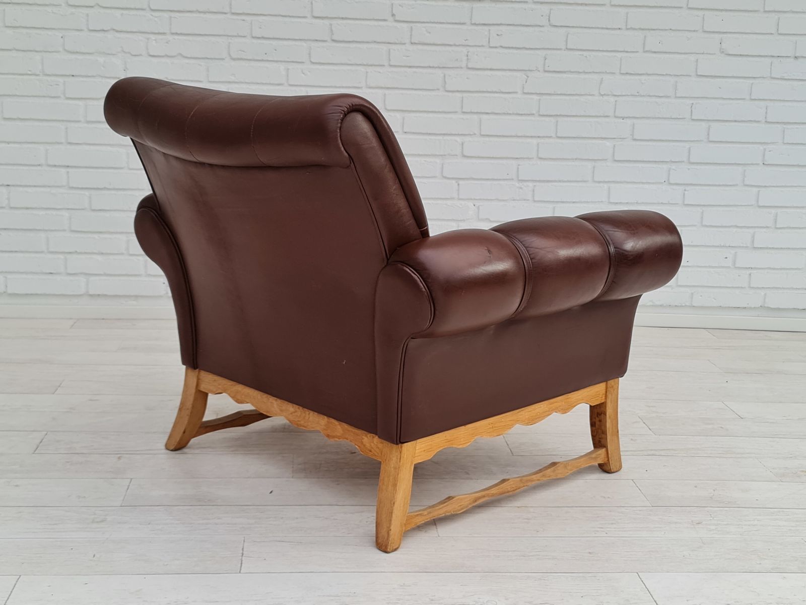 70s, Vintage Danish Armchair, Leather, Oak Wood photo for sale