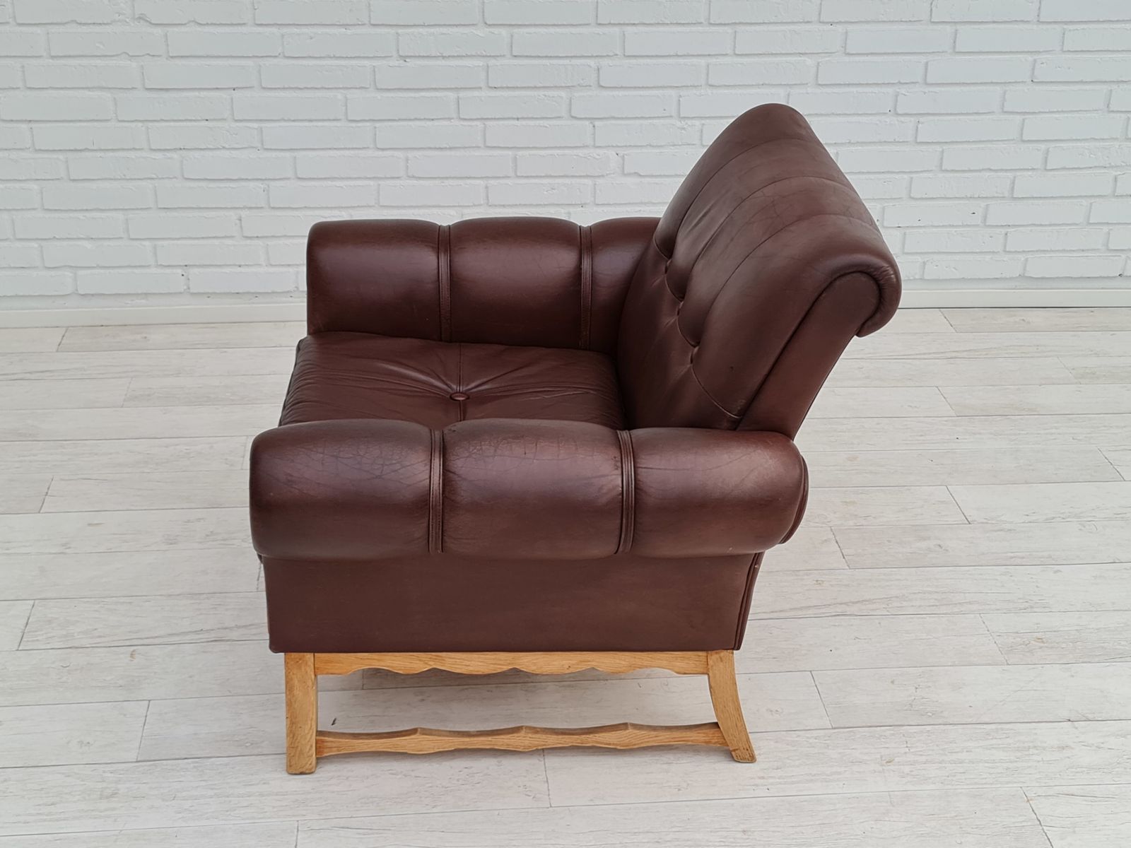 70s, Vintage Danish Armchair, Leather, Oak Wood photo buy