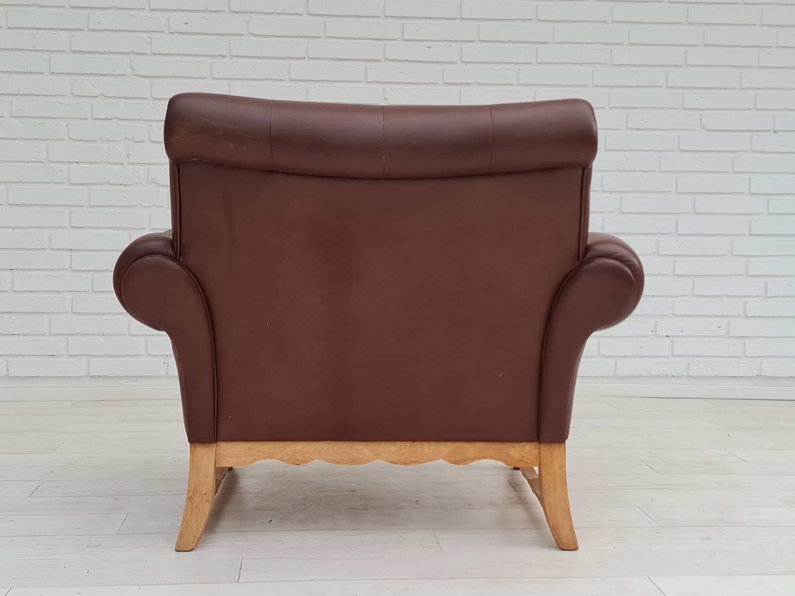 Furniture 70s, Vintage Danish Armchair, Leather, Oak Wood photo