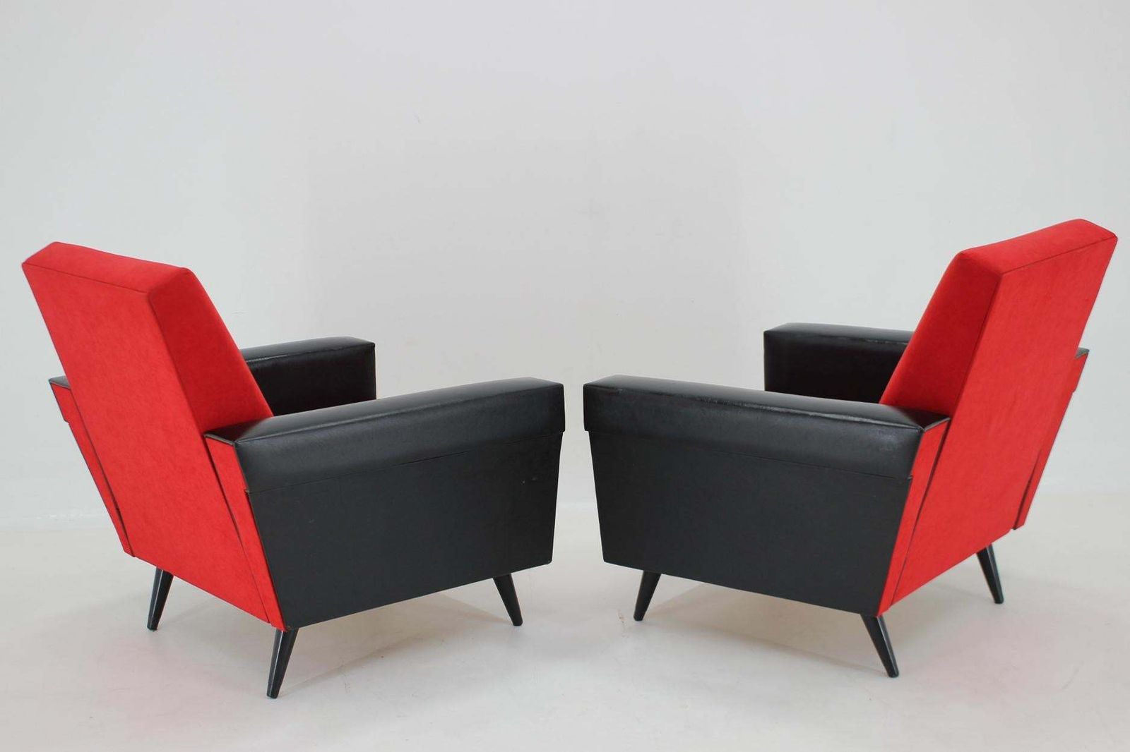 1970's Pair Of Leatherette And Red Fabric Armchairs, Czechoslovakia photo 1284.0