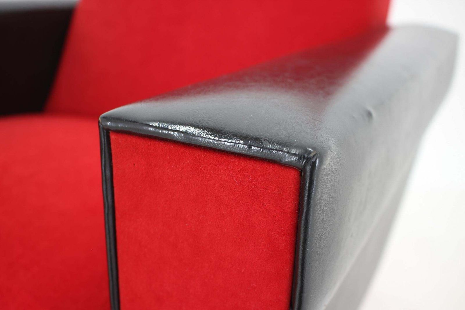 Furniture 1970's Pair Of Leatherette And Red Fabric Armchairs, Czechoslovakia photo