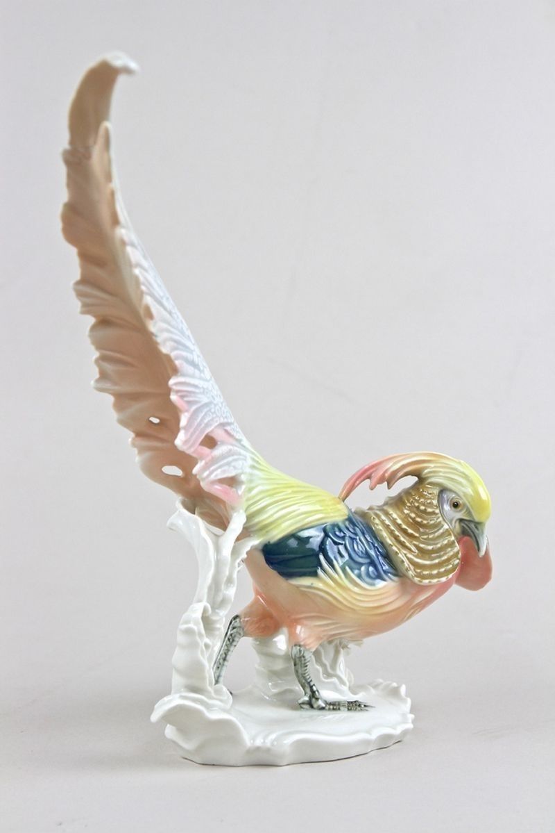 Porcelain Figurine "Golden Pheasant" By F. Karl Ens, Germany Circa 1920 photo vintage