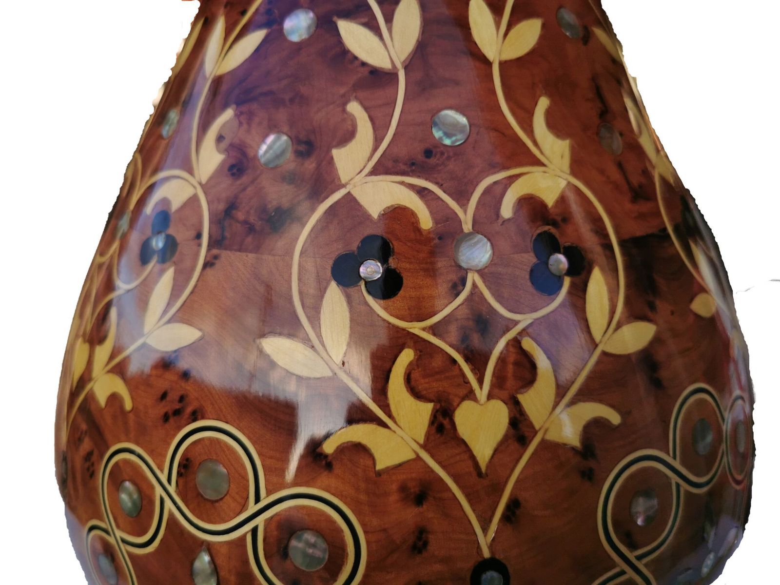 Fabulous Large Inlaid Vase Inlaid With Ebony, Lemon Wood And Mother Of Pearl photo Home Decor