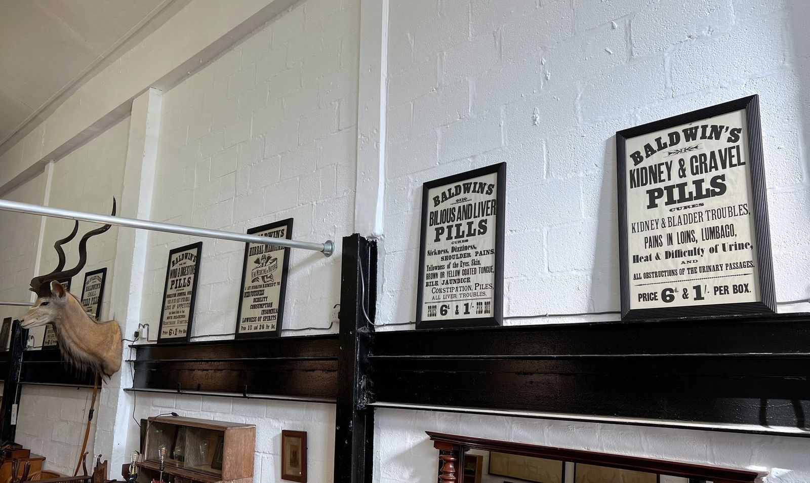 A Set Of Six Original Victorian 'Baldwin's Pills' Vintage Framed Posters   C.1895 photo furniture