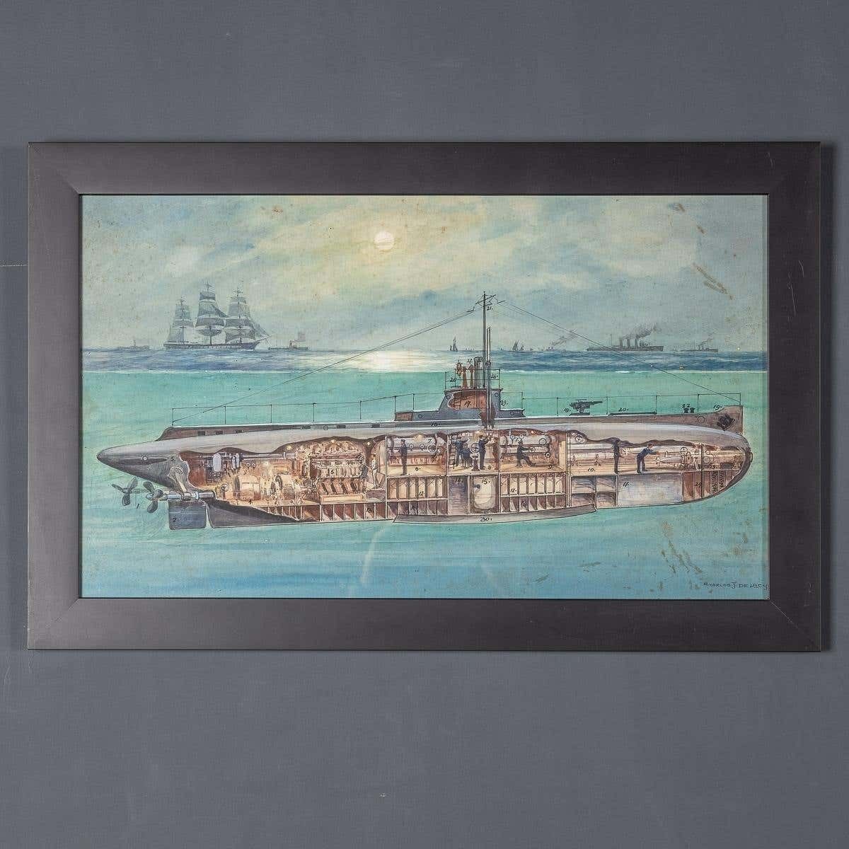 Pair Of Warship Paintings By Charles De Lacy, British 1856 1929 photo for sale