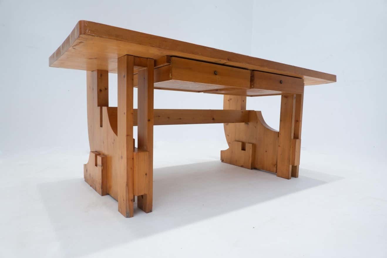 Mid Century Modern Desk With Drawers, Pine Wood, Italy, 1960s photo 5552.0