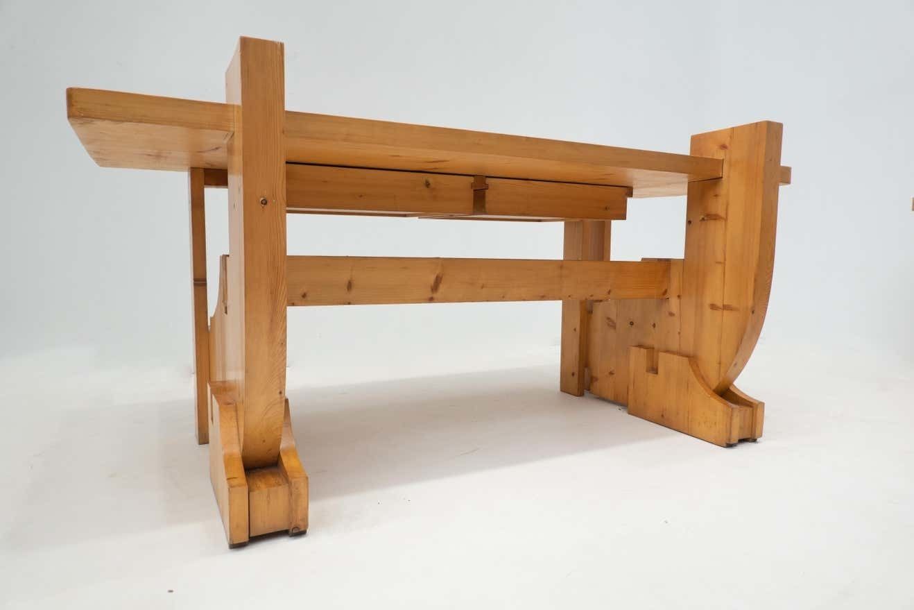 photo vinterior Mid Century Modern Desk With Drawers, Pine Wood, Italy, 1960s