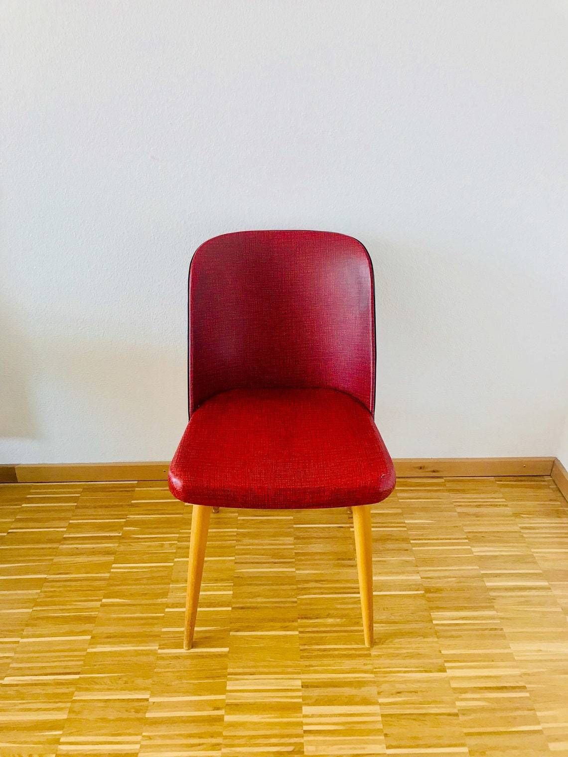 Mid Century Modern Red Chair   Wooden Legs   Germany 1960s photo Furniture