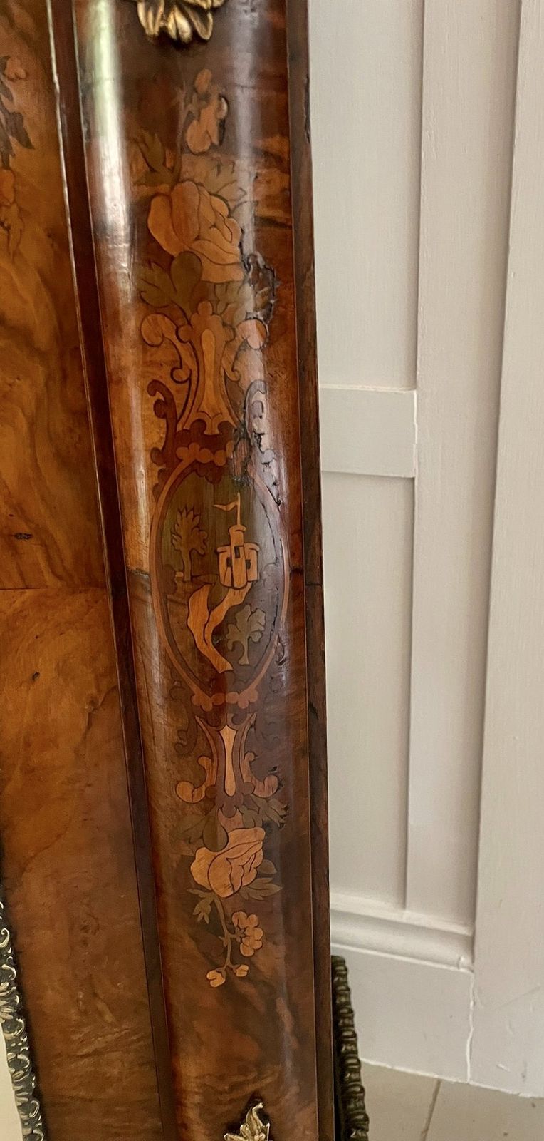Furniture Outstanding Quality Large Antique  19th Century Inlaid Floral Marquetry Burr Walnut Ormolu Mounted Credenza photo