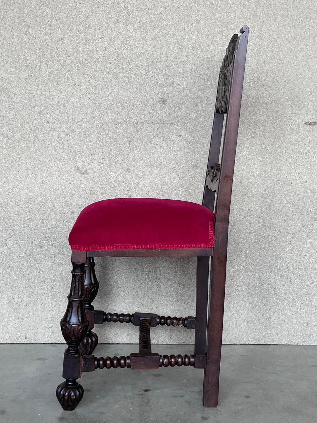 19th Century Set Of Six French Carved Walnut Turned Wood Chairs With Velvet Seat photo Furniture