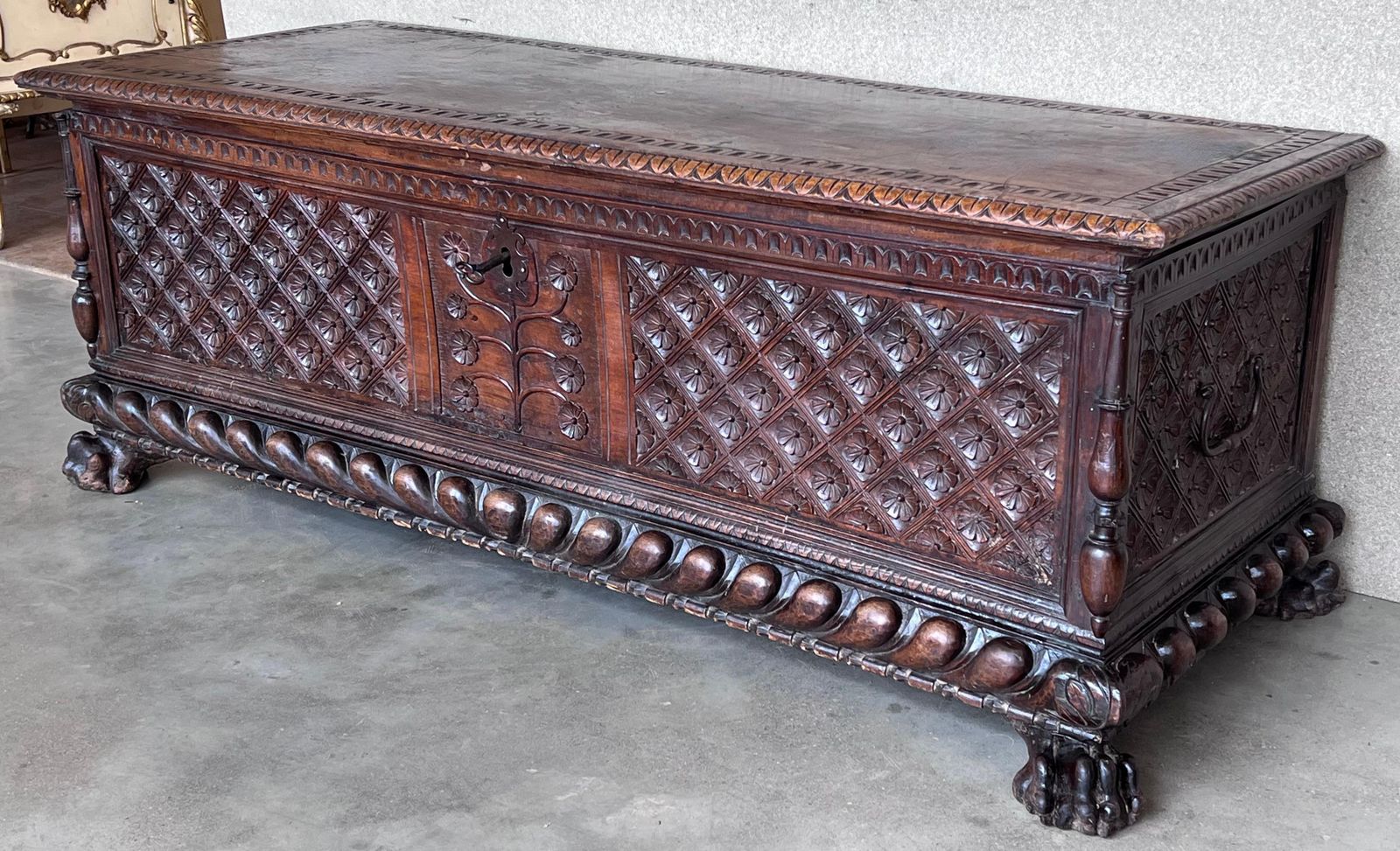 17th Century Italian Carved Cassone Trunk With Original Hardware photo Furniture