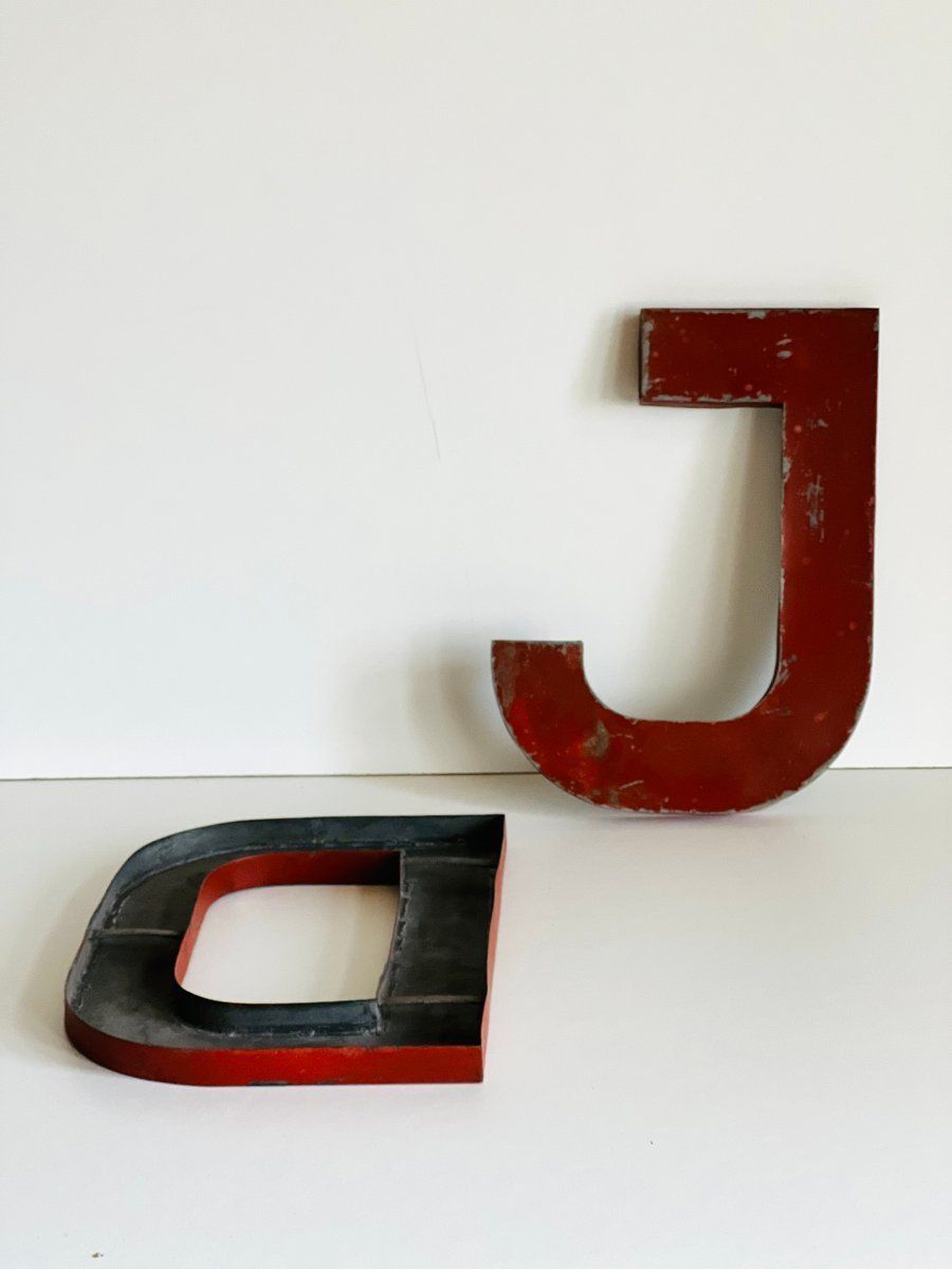 Industrial Letter Dj Sign, 1952, Set Of 2 photo Home Decor