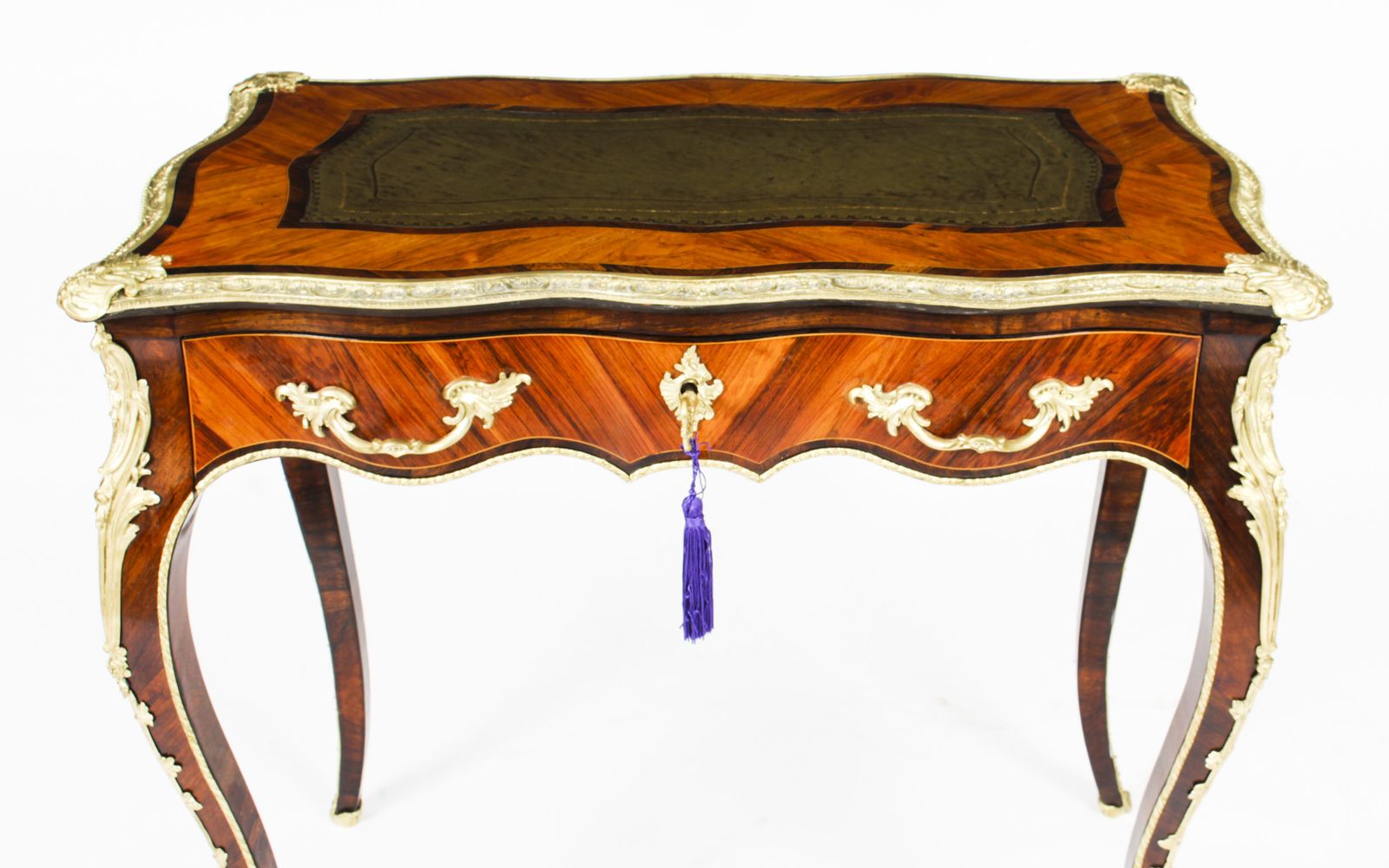 Antique Petite French Ormolu Mounted Kingwood Bureau Plat 19th C photo furniture
