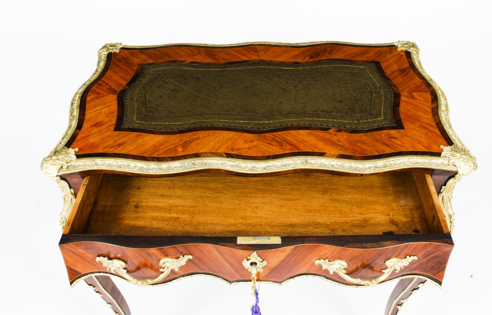 photo vintage Antique Petite French Ormolu Mounted Kingwood Bureau Plat 19th C