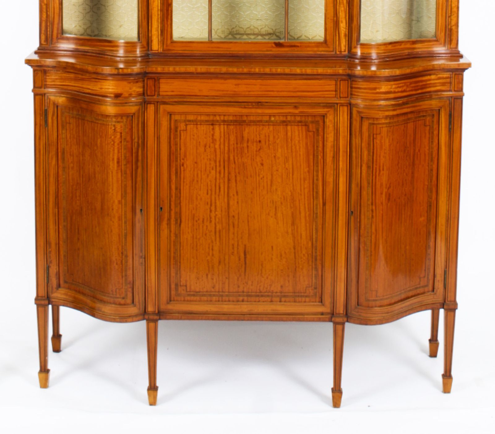 Edwardian Serpentine Satinwood Inlaid Display Cabinet 19th C photo for sale