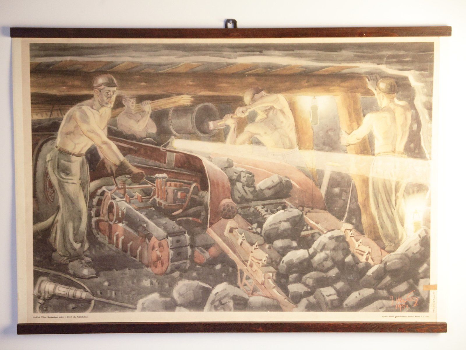 Mid Century Czechoslovak Communist School Poster Of Coal Mine Workers By Jindrich Vlcek, 1951 photo Art