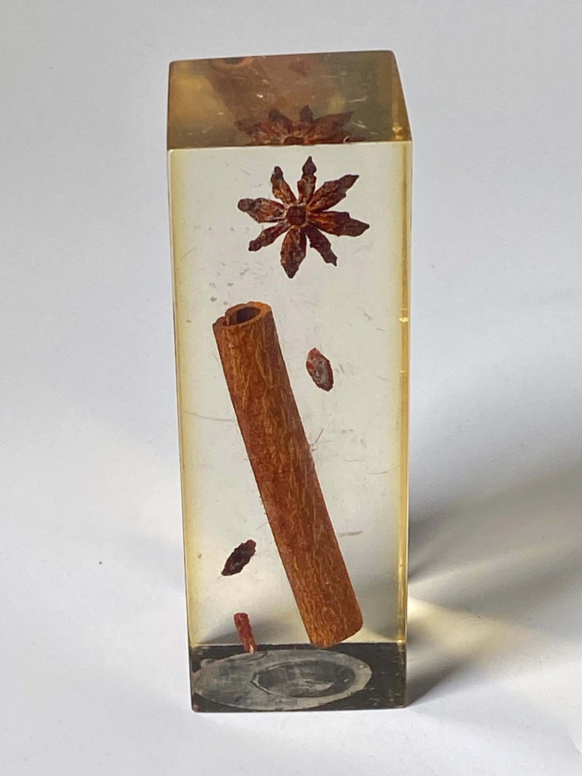 photo furniture French 1970s Lucite Resin Cube Sculpture With Vanilla Parts Inclusions