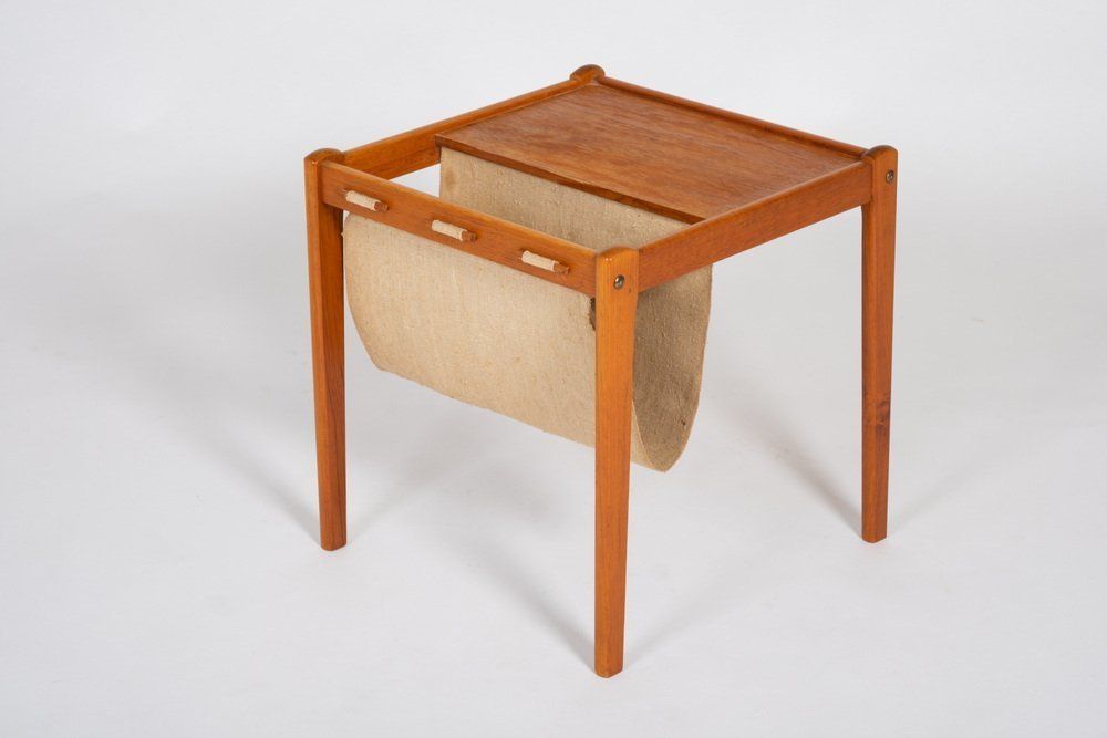 Mid Century Magazine Rack In Teak With Canvas By Brdr. Furbo For Spøttrup, 1960s