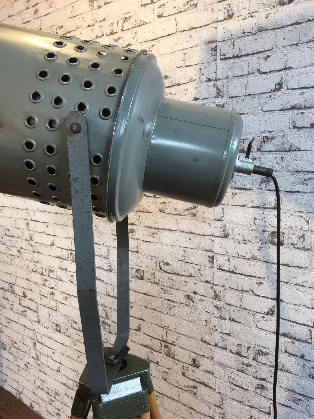 Large Grey Industrial Spotlight On Wooden Tripod, 2x photo Lighting