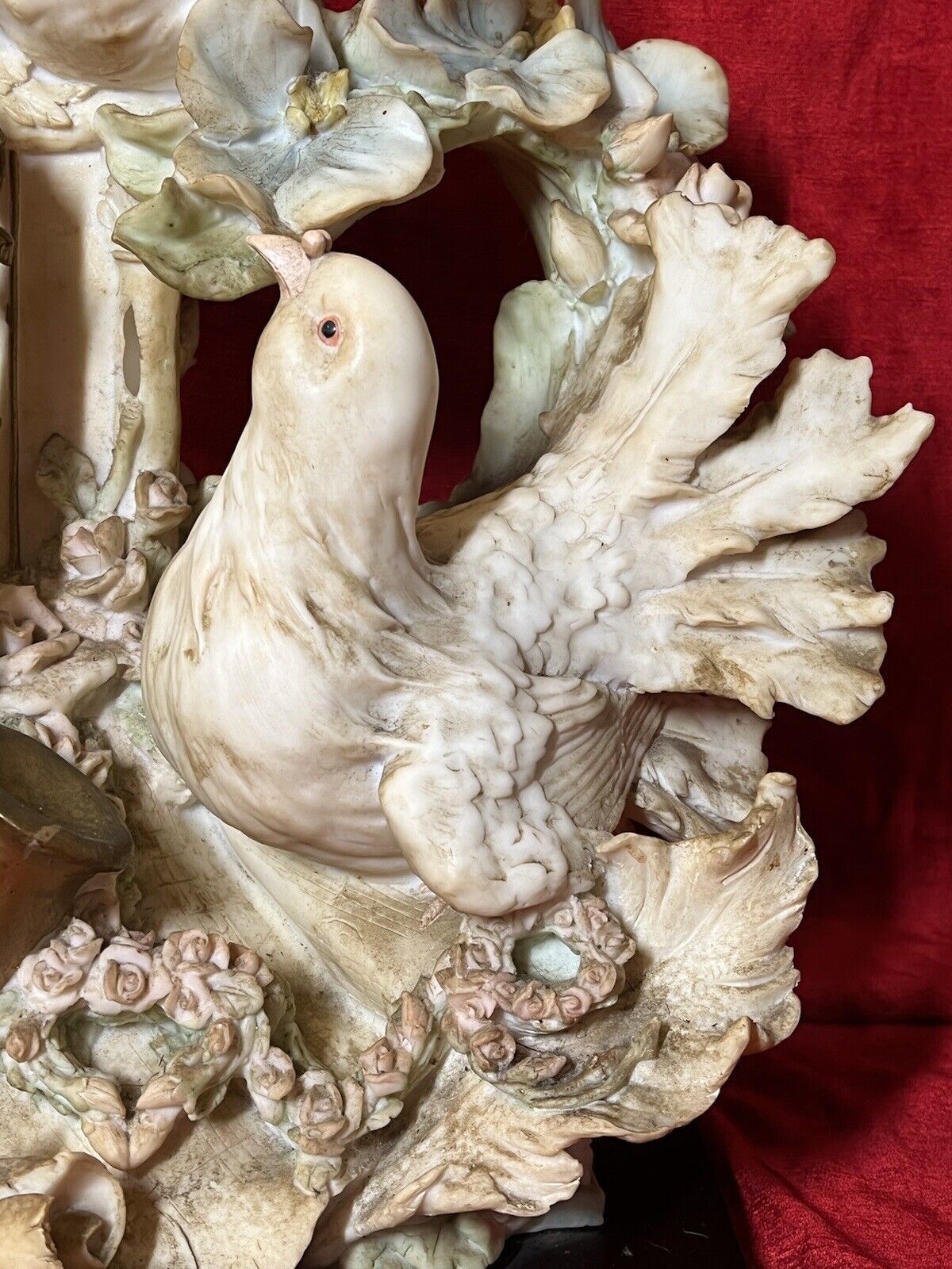 Art Large Italianate Romantic Turtle Doves Musical Showpiece On Wood Plinth Signed photo