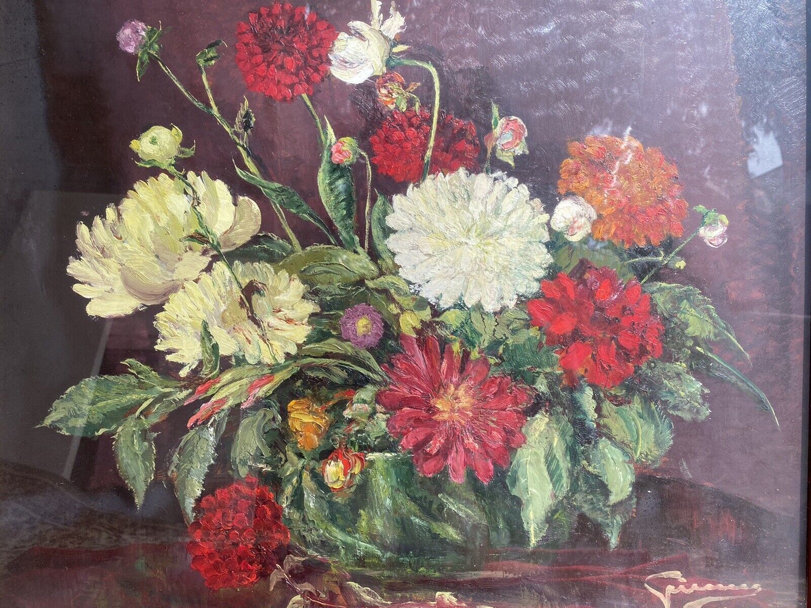 Beautiful Fine Art Chrysanthemum Still Life Oil Painting In Gilt Frame Signed photo buy