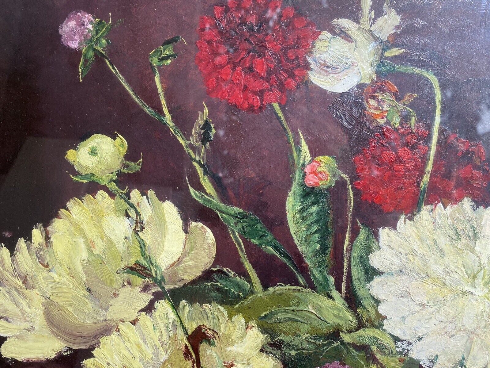 photo furniture Beautiful Fine Art Chrysanthemum Still Life Oil Painting In Gilt Frame Signed