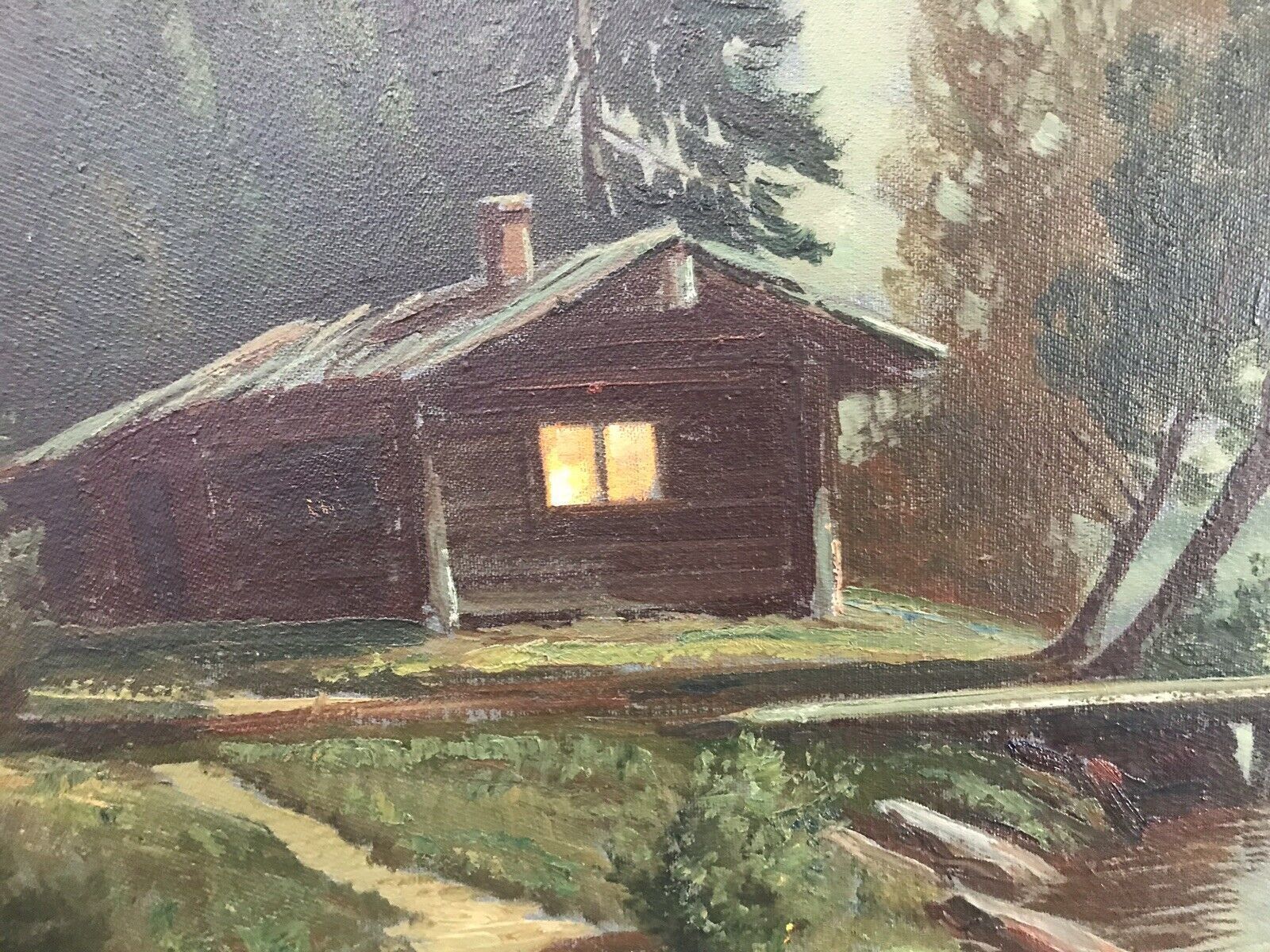 Fine Art Swedish Oil On Canvas Landscape Moonlight On The River Signed By Artist photo buy
