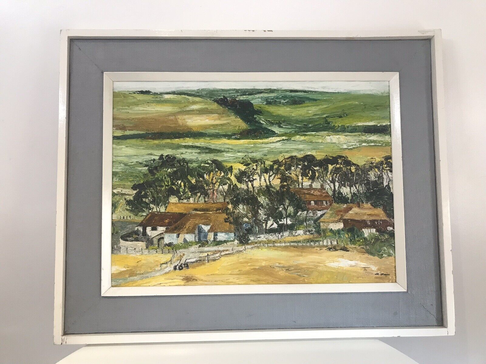 Modern Art Farmstead Landscape Original Signed V R Major Oil Painting