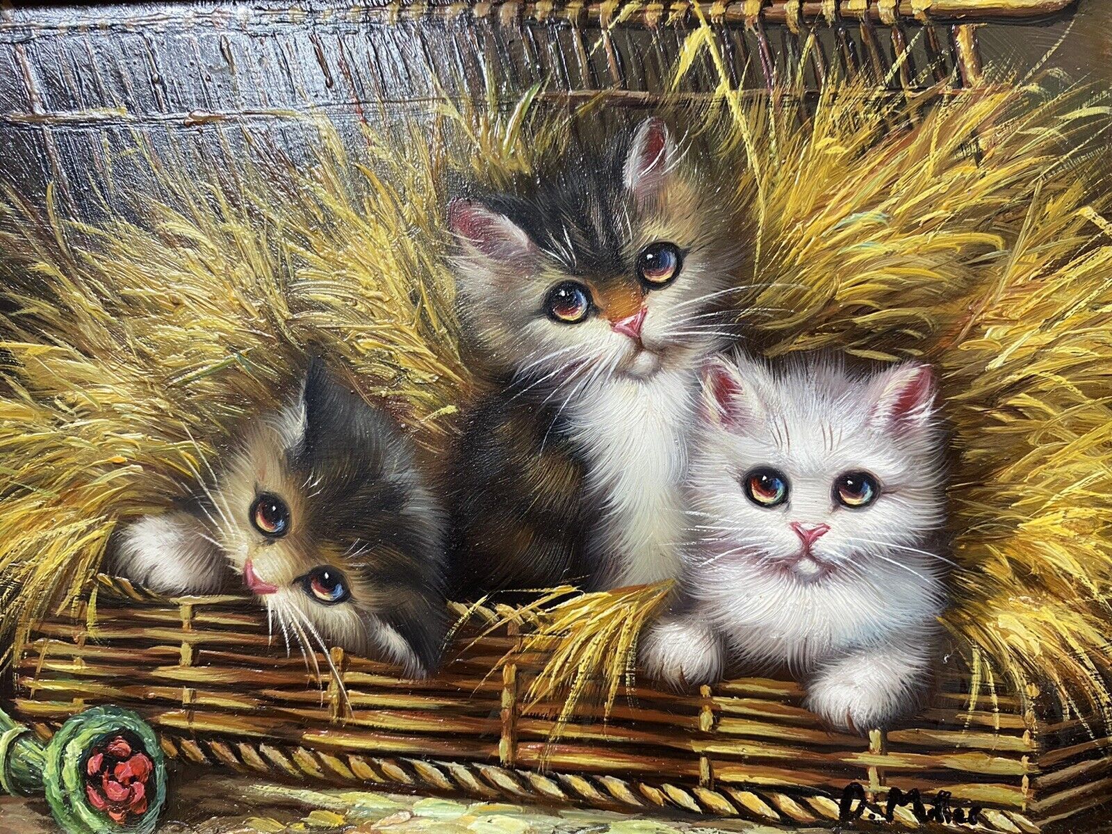 Pair Of Charming Animal Lovers Kitten Oil Paintings By Artist D Miller photo Art