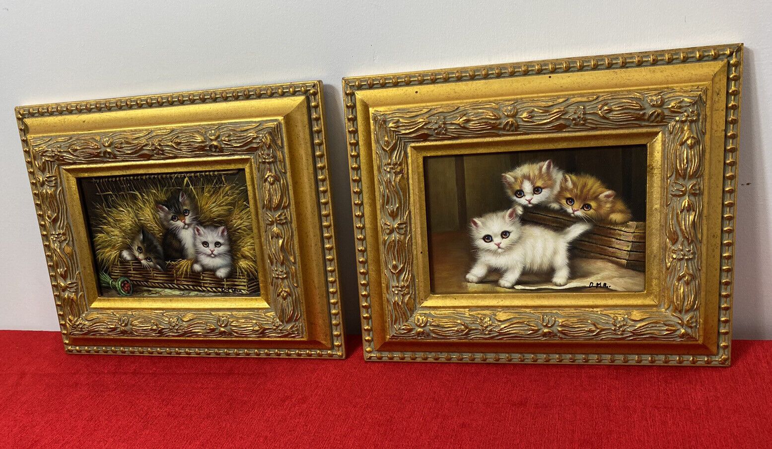 Pair Of Charming Animal Lovers Kitten Oil Paintings By Artist D Miller photo buy