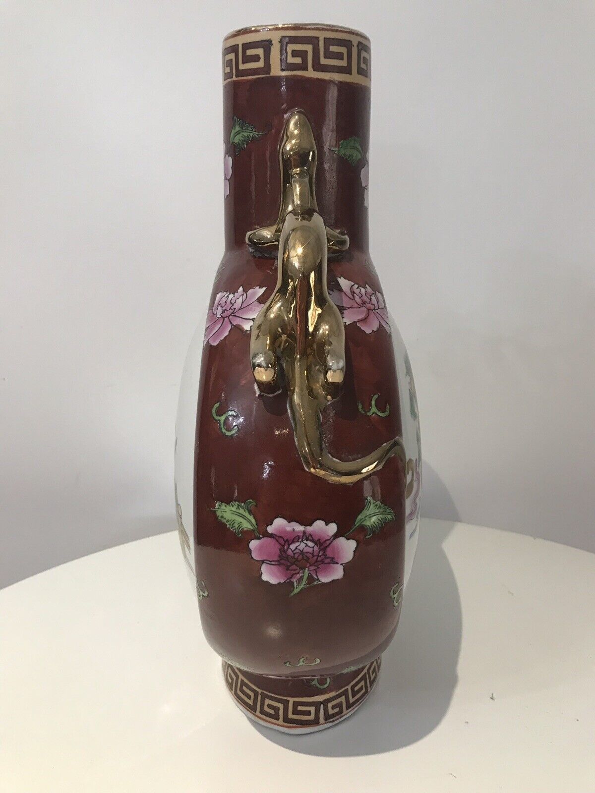 Cantonese Hand Painted Guilt Komodo Dragon Handled Vase photo 255.0
