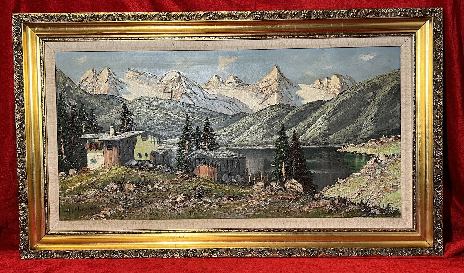 Large Mid Century German Impressionistic Landscape Oil Painting Signed Hofbauer