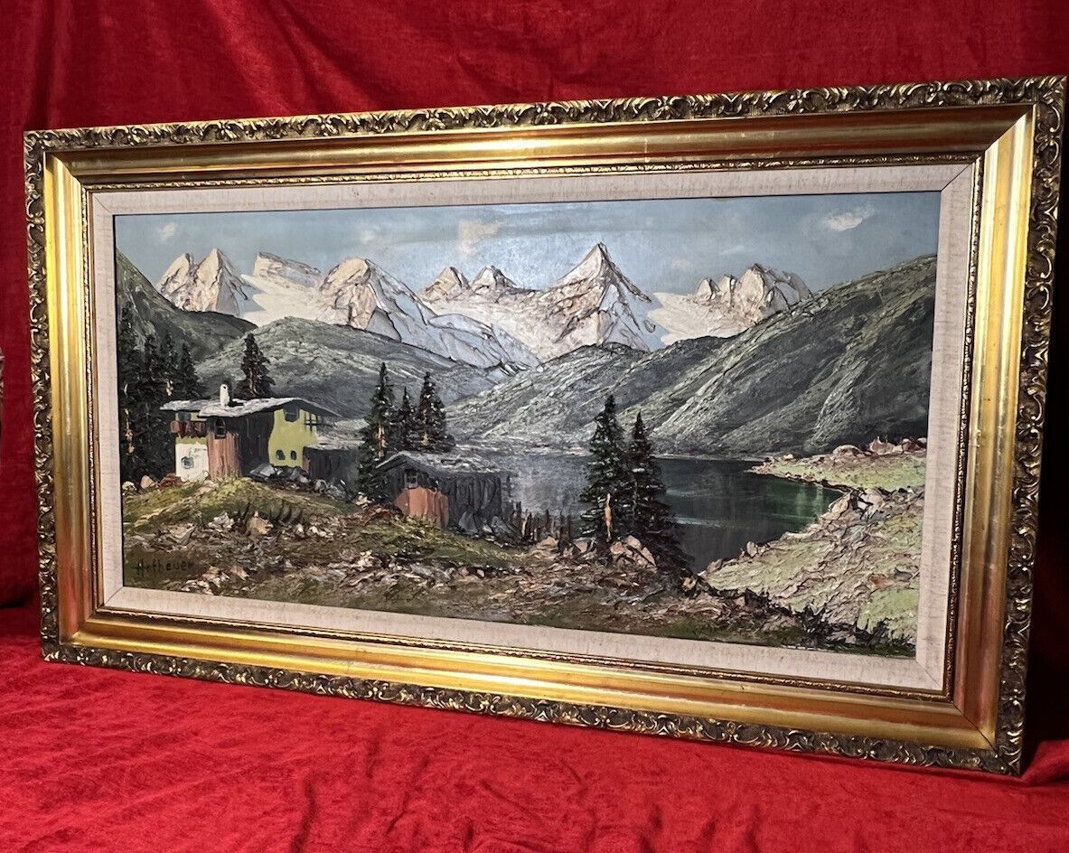 Large Mid Century German Impressionistic Landscape Oil Painting Signed Hofbauer photo Art