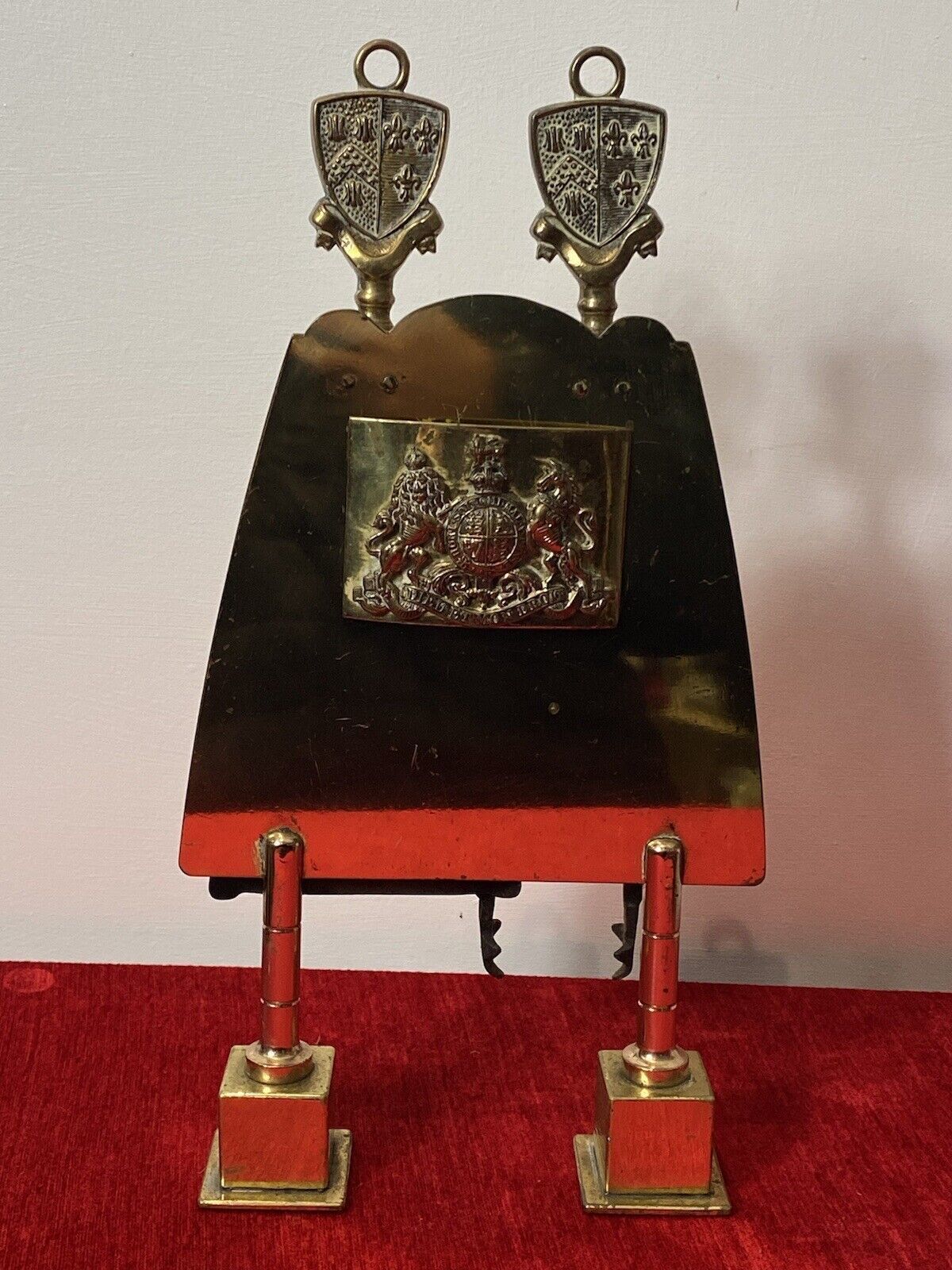 Vintage Brass Georgian Stye Royal United Kingdom Coat Of Arms Fire Companion Set photo for sale