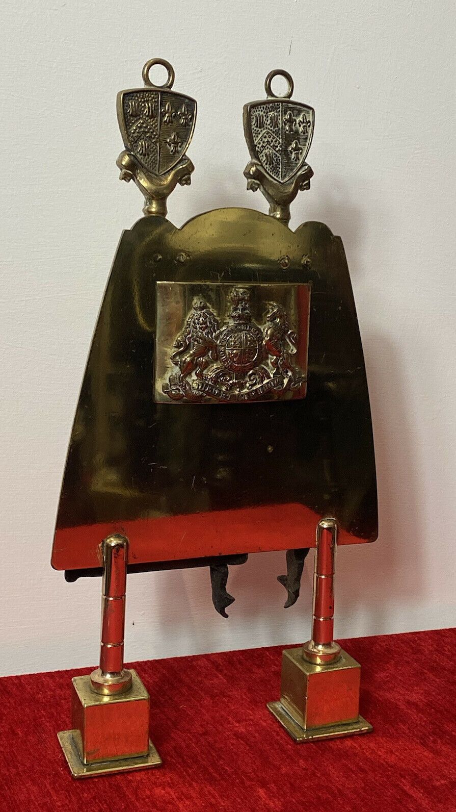 Vintage Brass Georgian Stye Royal United Kingdom Coat Of Arms Fire Companion Set photo vinterior