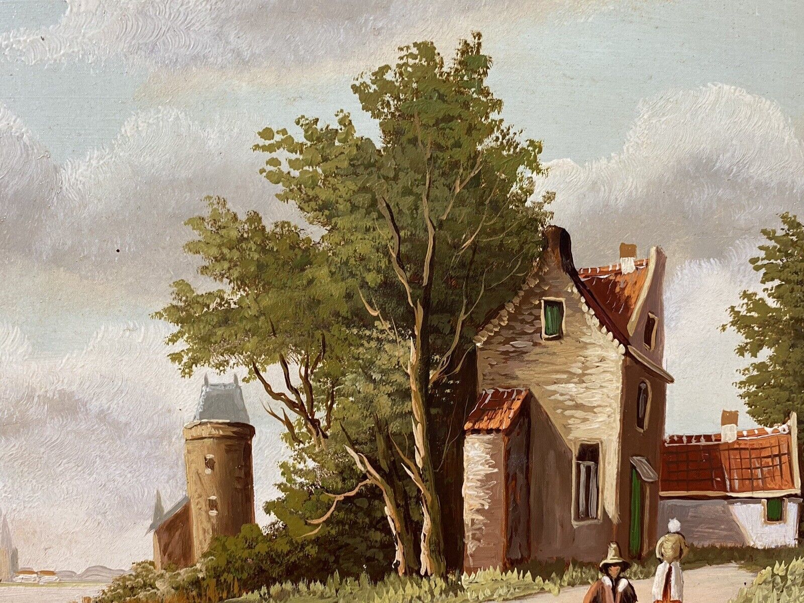 Early 20th Century Dutch Landscape Painting On Oak Panel Signed In Gilt Frame photo Art
