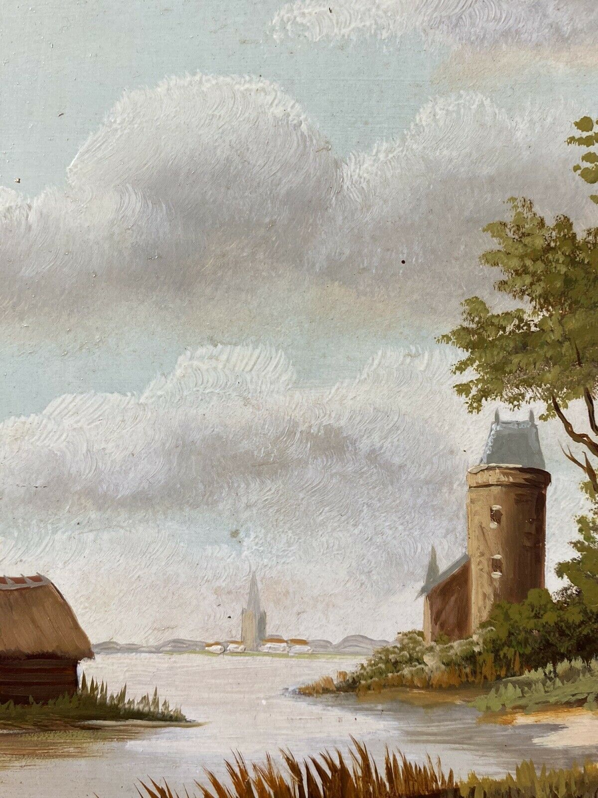 Early 20th Century Dutch Landscape Painting On Oak Panel Signed In Gilt Frame photo buy