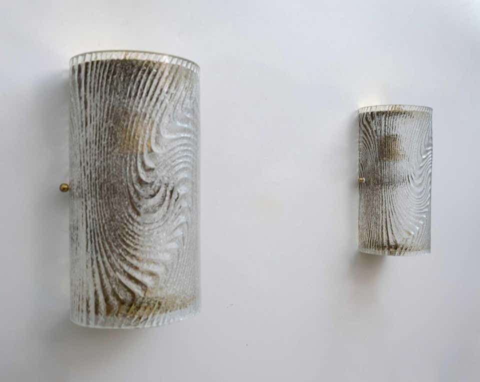 photo for sale Pair Of Modern Italian Murano Glass And Brass Wall Sconces "Corteccia", 80s
