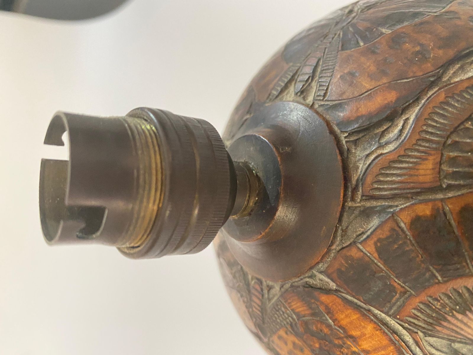 Wood Chinese Table Lamp, With Hand Carved Butterfly Decoration Pa, China 1880 photo buy