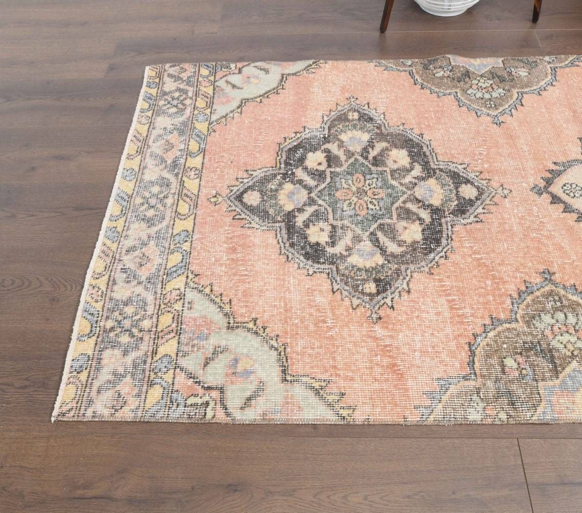 4x8 Turkish Vintage Runner, Oushak Handmade Wool Runner Rug, Muted Orange Semi Antique Hallway Rugs, Farmhouse Decor, One Of A Kind Anatolia photo for sale