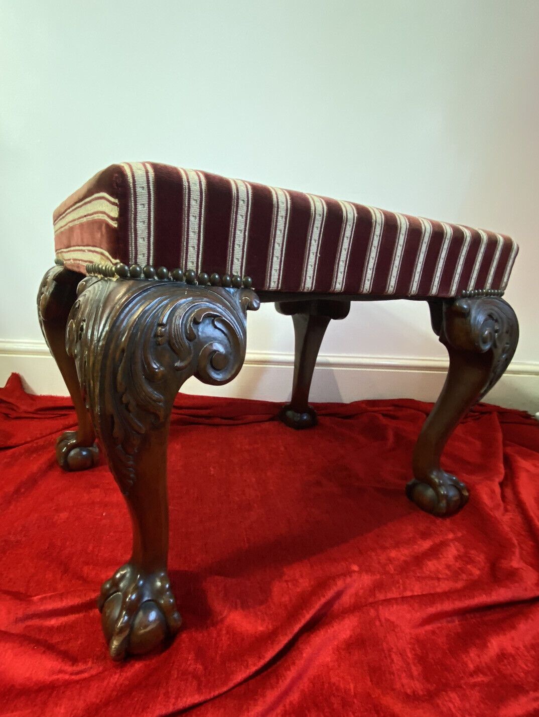 Period Antique Regency Red Walnut Footstool With Elegant Claw And Ball Feet photo 495.0
