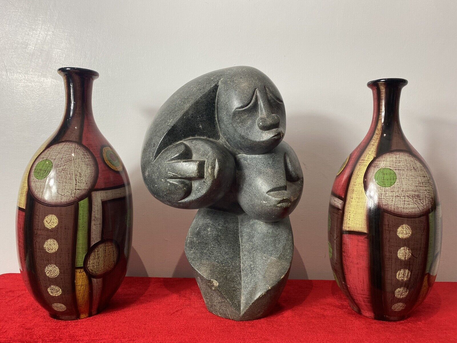 Pair Of Mid Century Geometric Abstract Amphora Vases In Art Deco Style