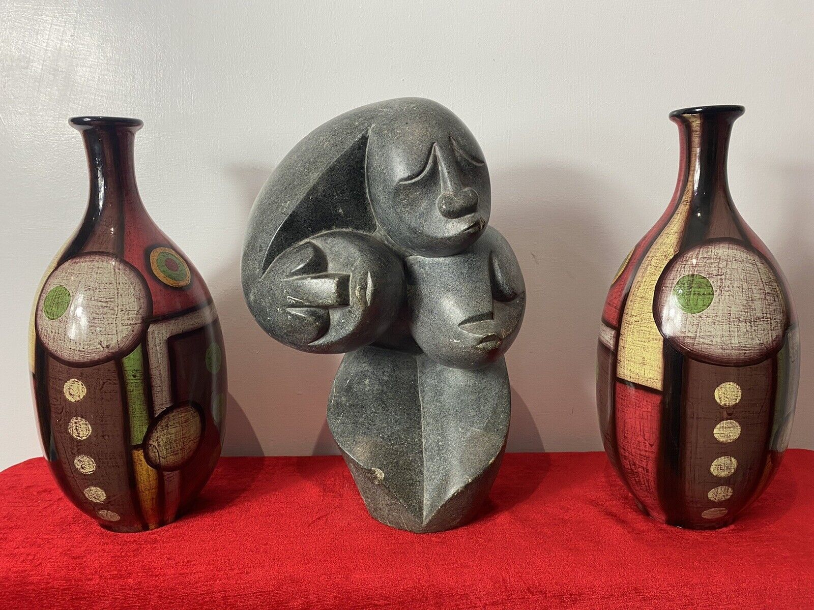 Pair Of Mid Century Geometric Abstract Amphora Vases In Art Deco Style photo furniture