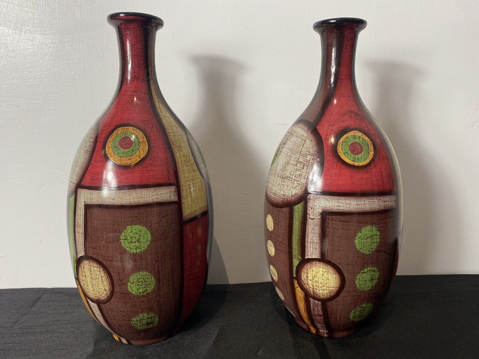 Pair Of Mid Century Geometric Abstract Amphora Vases In Art Deco Style photo vinterior