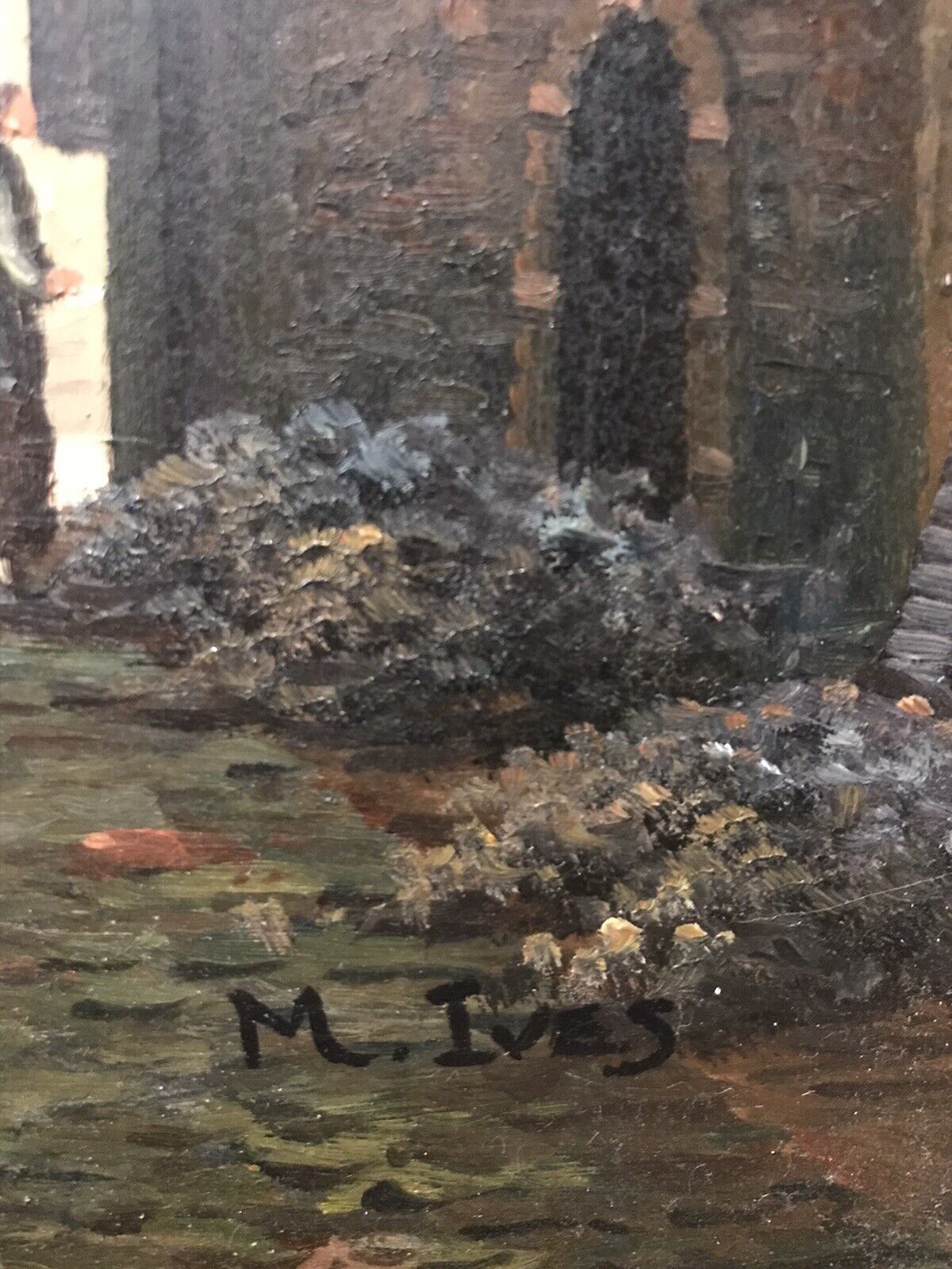 photo furniture Original Dutch Street Scene Oil Painting In Gilt Frame Signed By Artist M Ives
