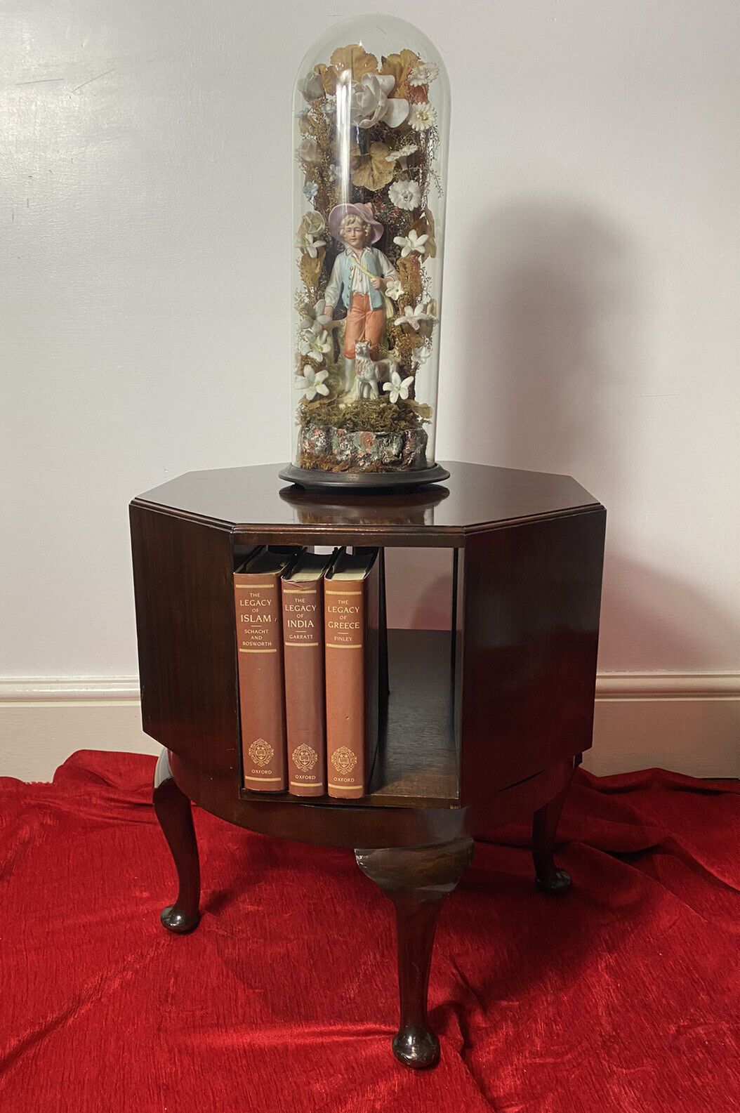 Revolving Octagonal Cherry Mahogany Bookcase On Elegant Queen Anne Legs